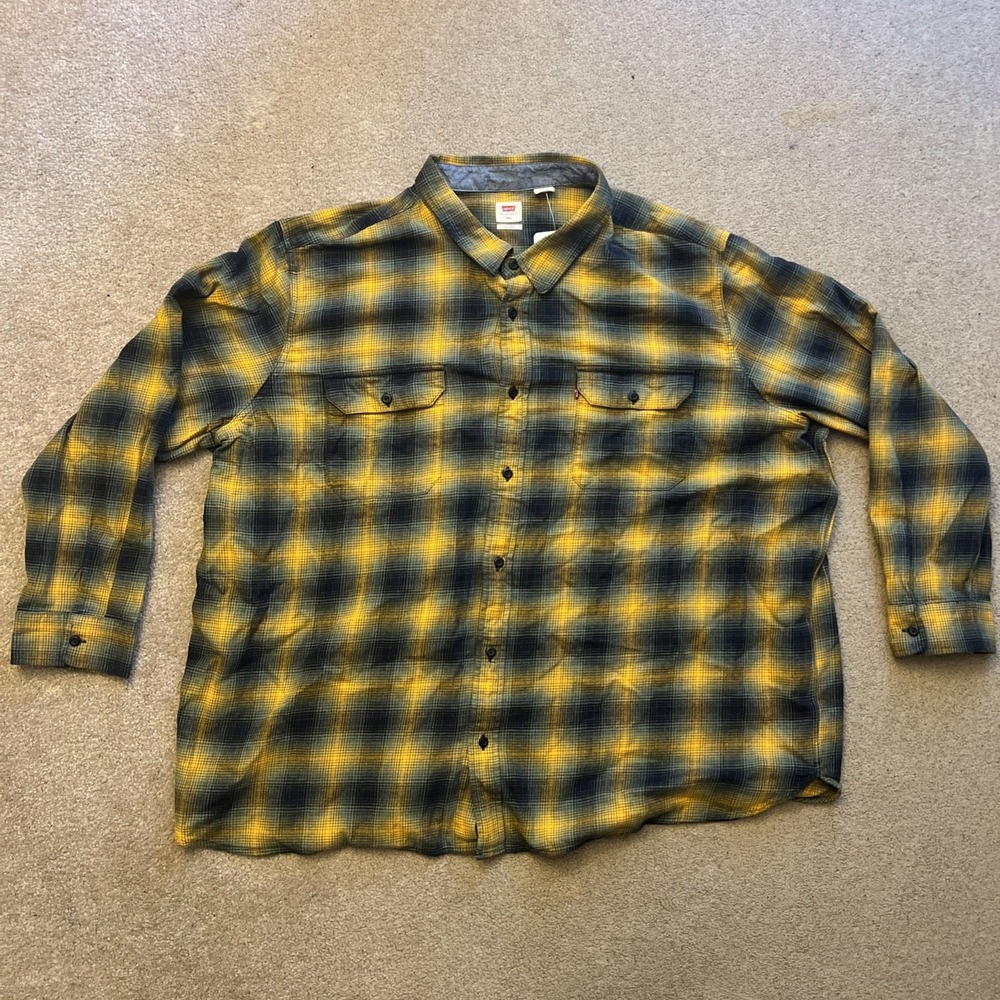 Levi’s Mens 4XL NWT The Worker Flannel Shirt Gold Navy Relaxed Fit Plaid Cotton